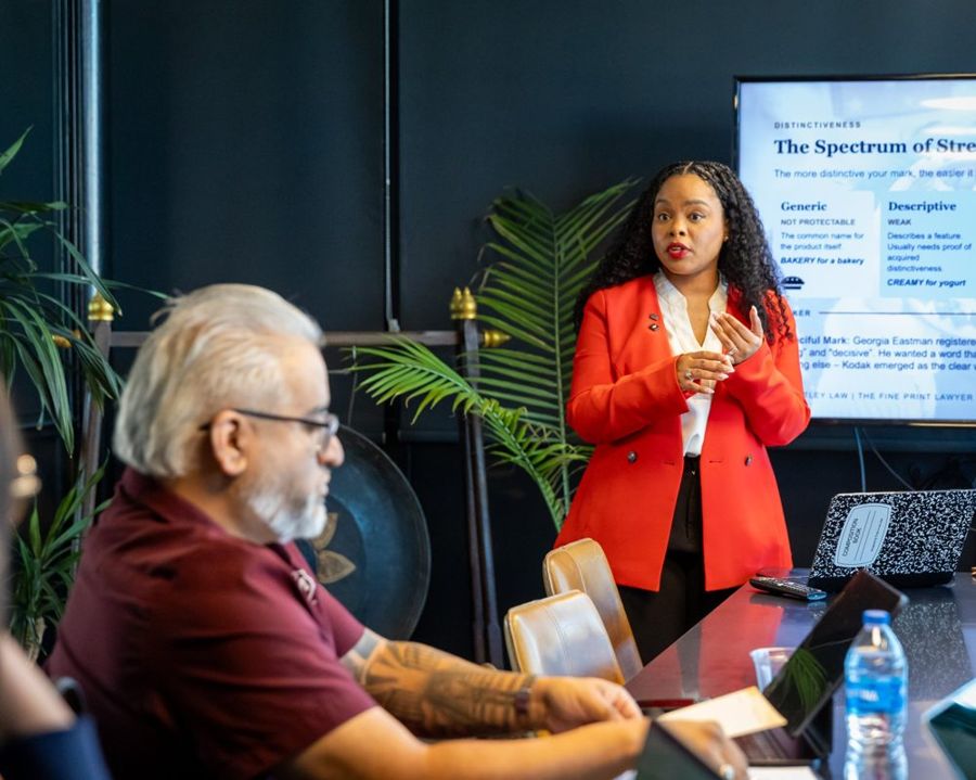 Engaging the room at the Trademark Lab.