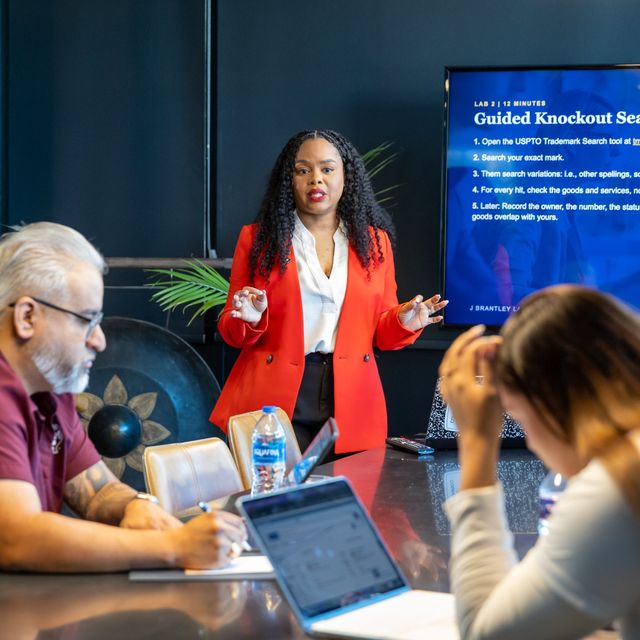 Walking attendees through a guided knockout search on the USPTO database.